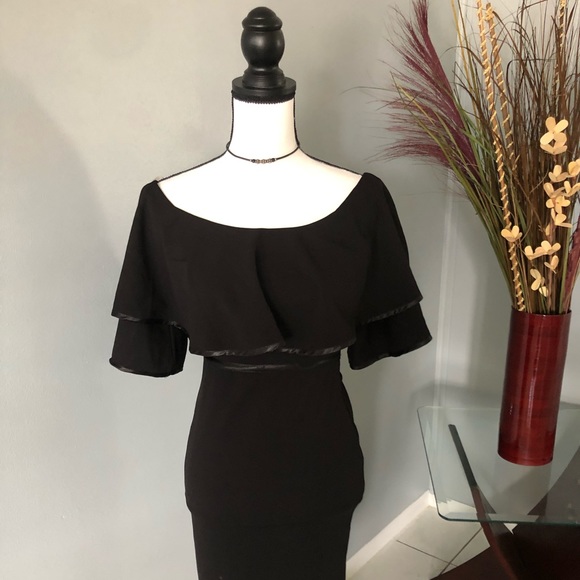Black Off Shoulder Ruffle Midi Dress SIZE Small - Picture 2 of 8